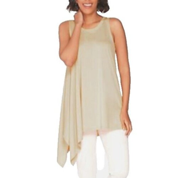 LOGO by Lori Goldstein Tops - LOGO Lori Goldstein Knit Tank Size XS Exaggerated Asymmetric Hem Coconut A305434